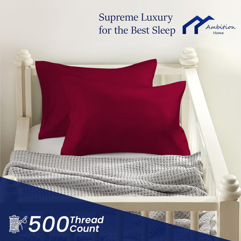 Ambition Home Toddler Travel Small Pillow case 12"x16" Burgundy Set of 2 Zipper Closure 500 Thread Count 100% Soft Egyptian Cotton Decorative Small Toddler Pillowcases 12x16 Inch, Burgundy - Image 3